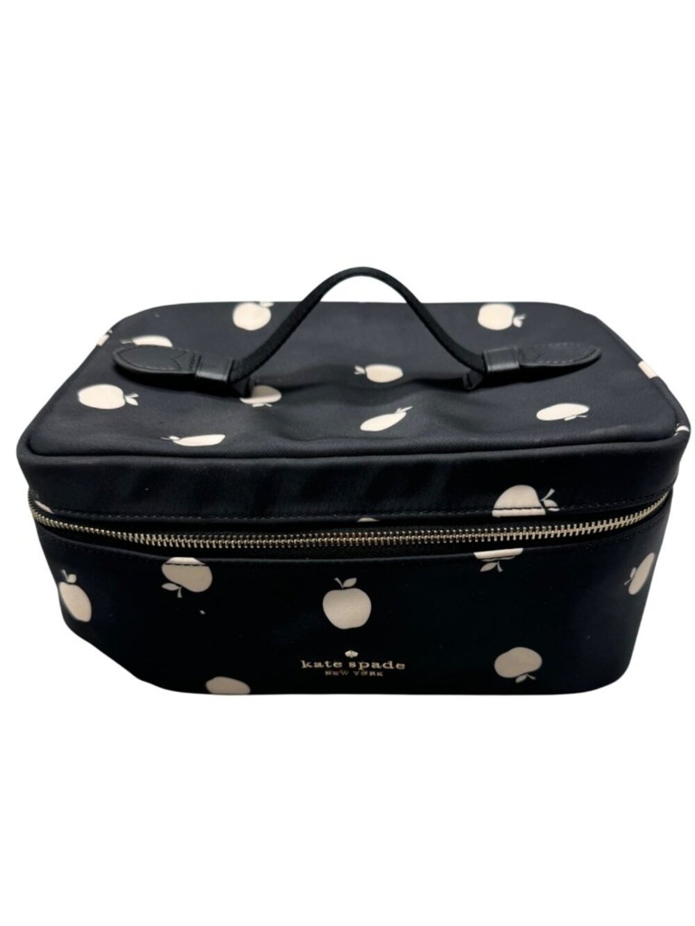 Kate Spade New York Black Apple Print Cosmetic Case Bag nylon rectangle READ